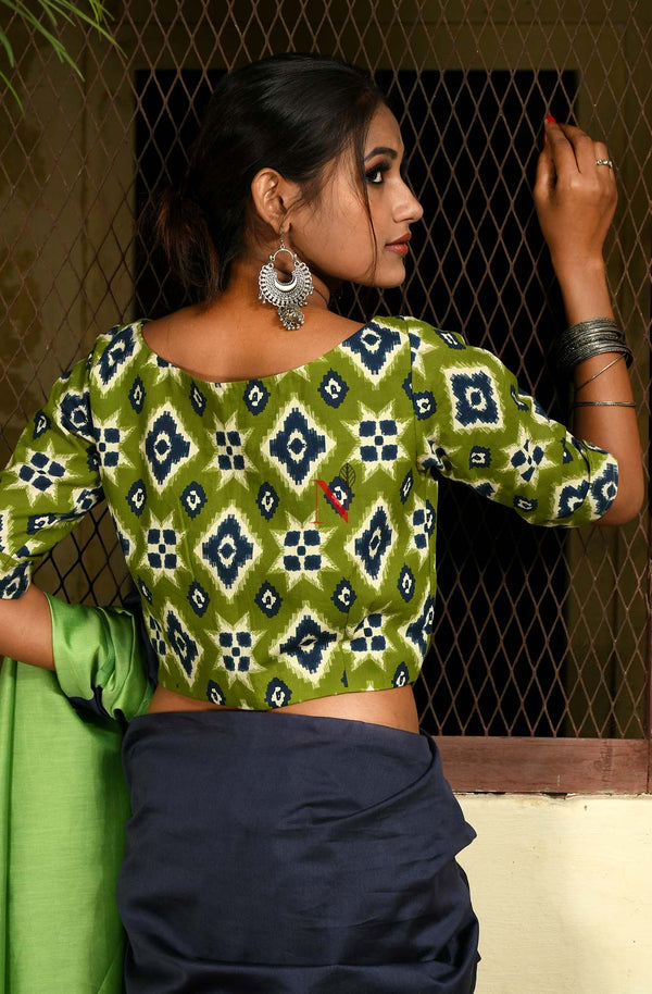 Green Pure Cotton Printed Designer Blouse