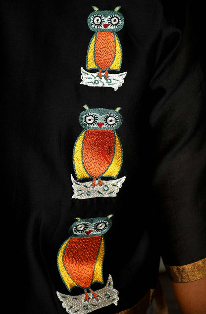 Black Pure Silk Chanderi Hand Embroidered Designer Blouse