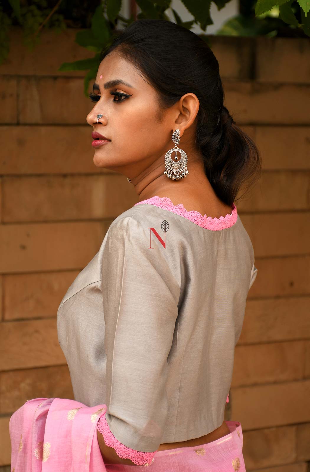 Grey Pure Silk Chanderi Hand Embroidered Designer Blouse - Naksheband