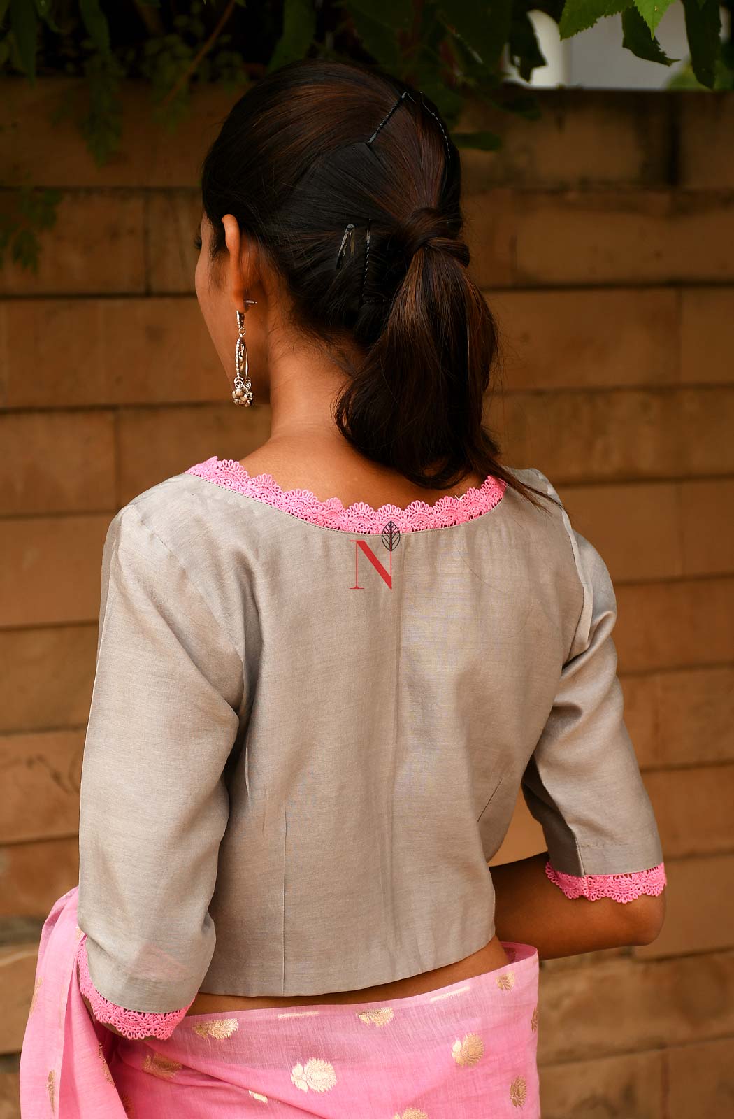 Grey Pure Silk Chanderi Hand Embroidered Designer Blouse - Naksheband