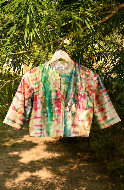 Multicolor Pure Silk Chanderi Hand Embroidered Designer Blouse