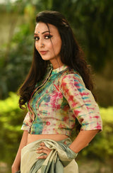 Multicolor Pure Silk Chanderi Hand Embroidered Designer Blouse