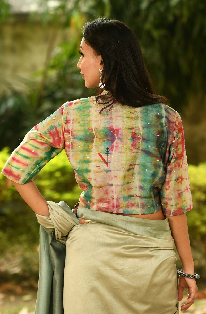Multicolor Pure Silk Chanderi Hand Embroidered Designer Blouse