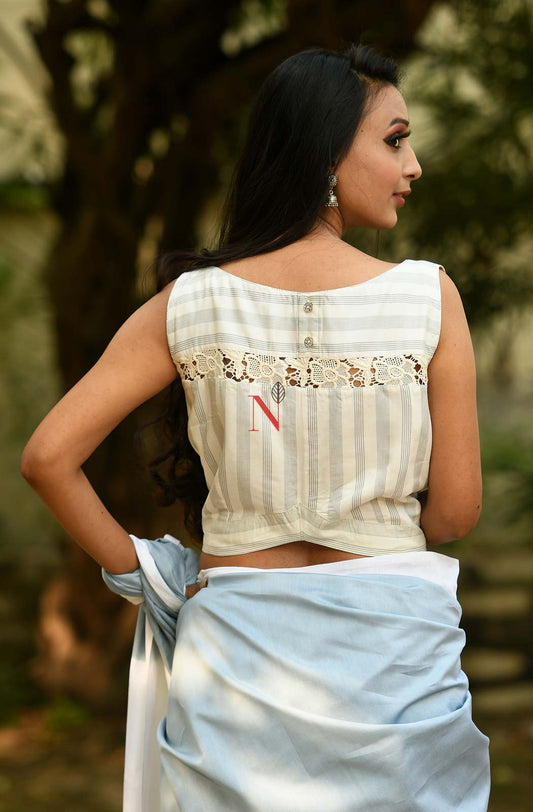 Cream Pure Silk Chanderi Designer Blouse - Naksheband
