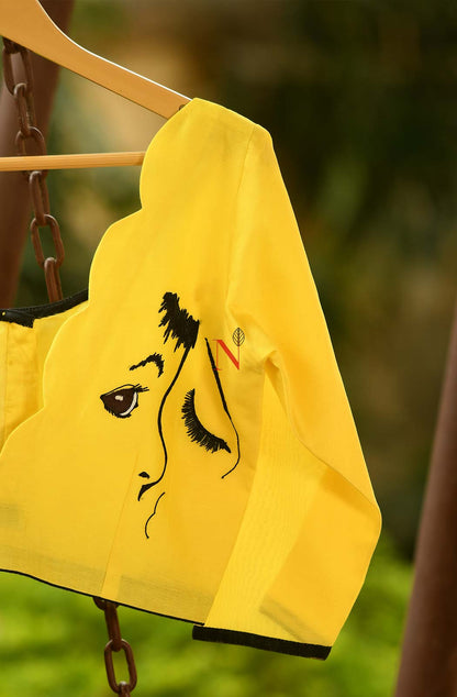 Yellow Pure Silk Chanderi Hand Embroidered Designer Blouse