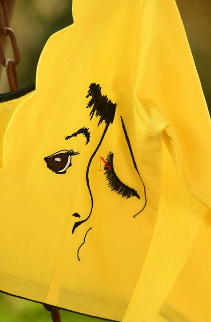 Yellow Pure Silk Chanderi Hand Embroidered Designer Blouse