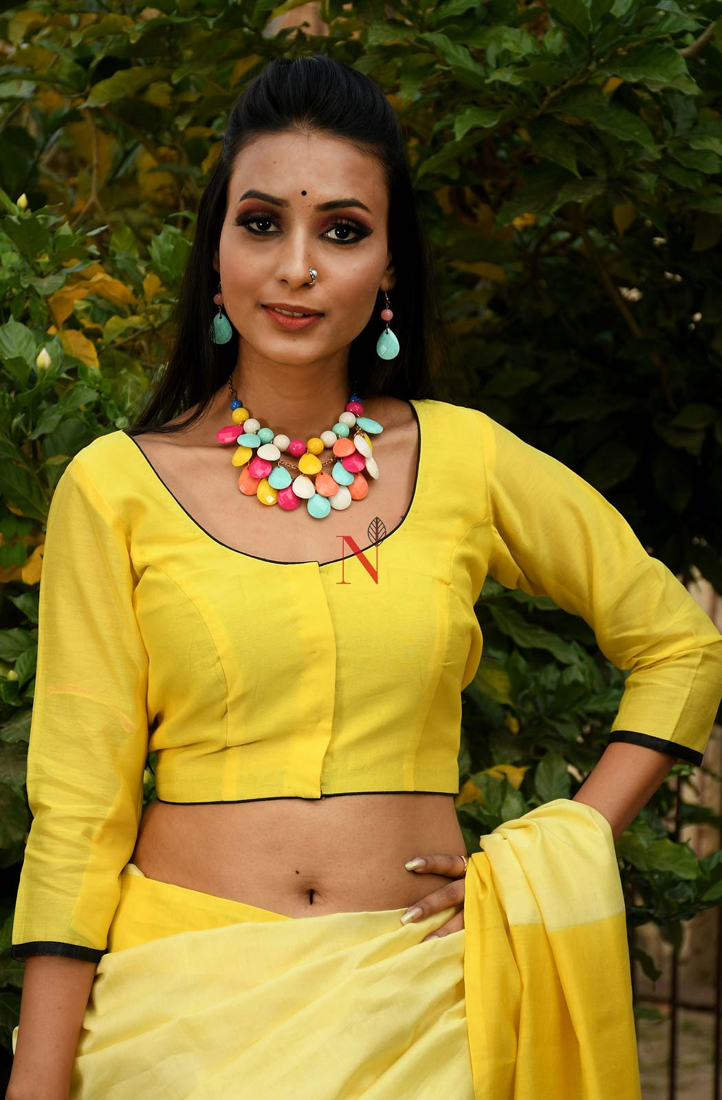 Yellow Pure Silk Chanderi Hand Embroidered Designer Blouse