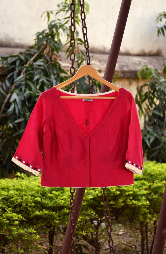 Rani Pure Silk Chanderi Hand Embroidered Designer Blouse - Naksheband