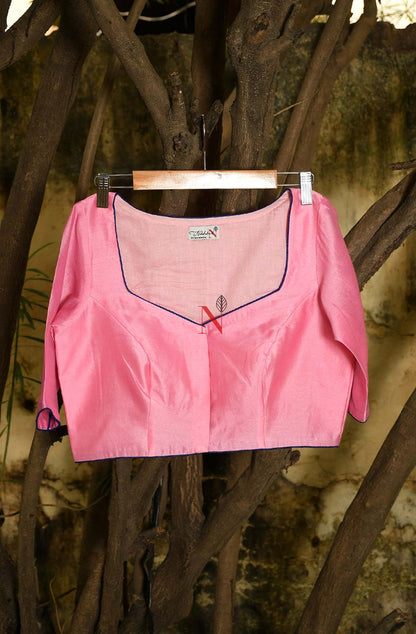 Pink Pure Silk Chanderi Hand Embroidered Designer Blouse