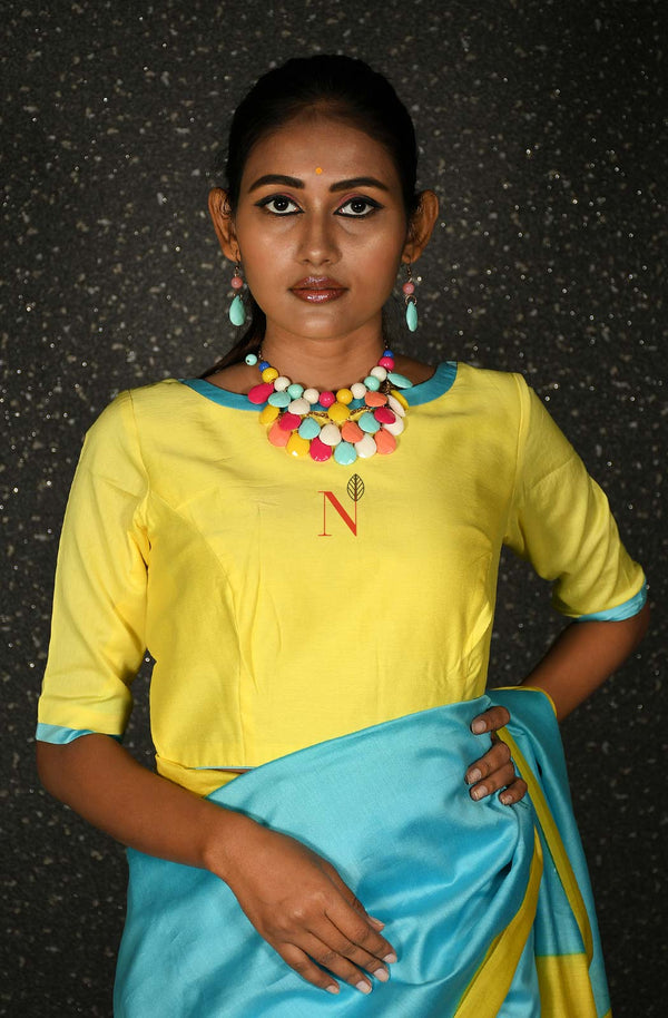 Yellow Pure Silk Chanderi Hand Embroidered Designer Blouse