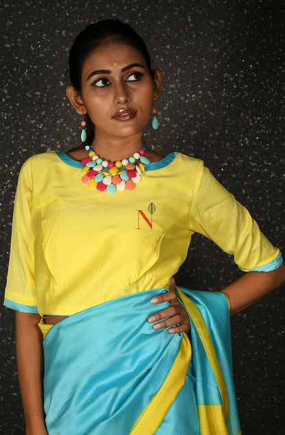 Yellow Pure Silk Chanderi Hand Embroidered Designer Blouse