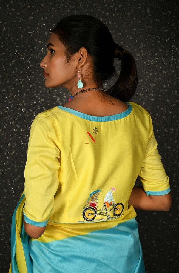 Yellow Pure Silk Chanderi Hand Embroidered Designer Blouse