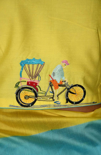 Yellow Pure Silk Chanderi Hand Embroidered Designer Blouse