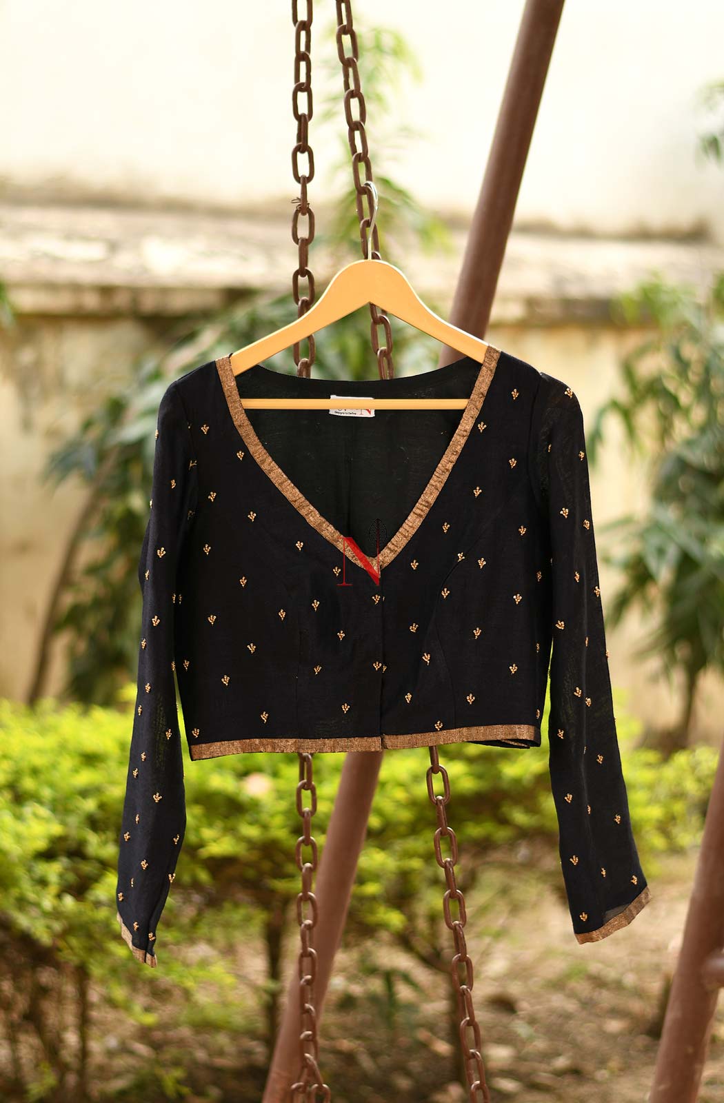 Black Pure Muga Silk Hand Embroidered Designer Blouse - Naksheband