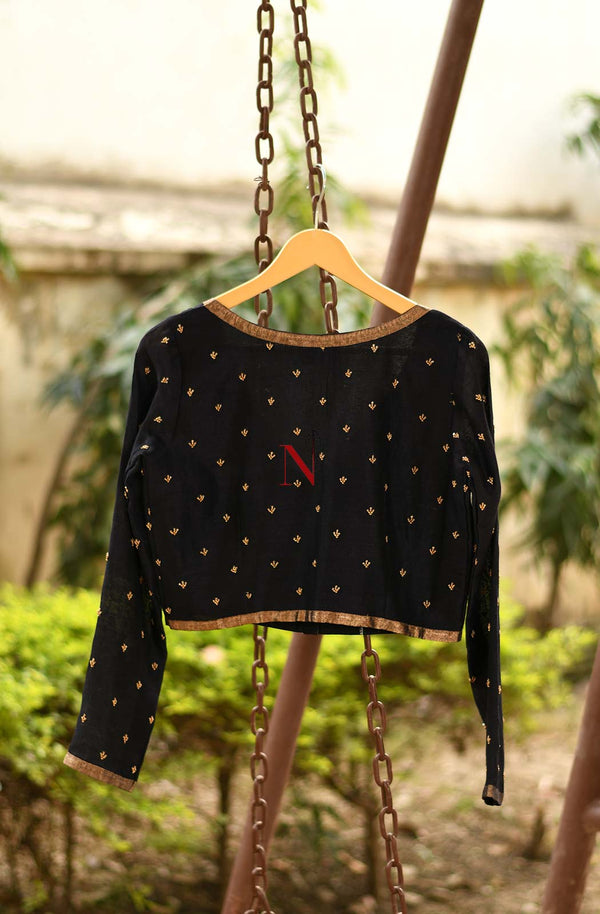 Black Pure Muga Silk Hand Embroidered Designer Blouse