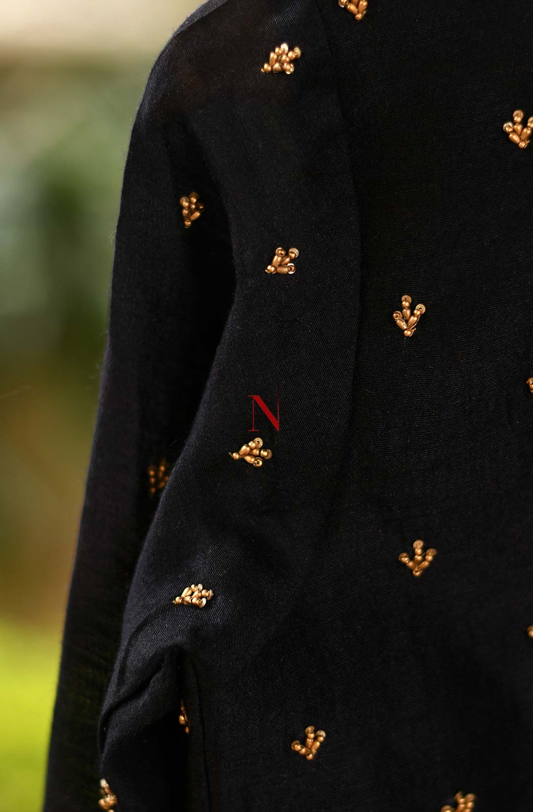 Black Pure Muga Silk Hand Embroidered Designer Blouse - Naksheband
