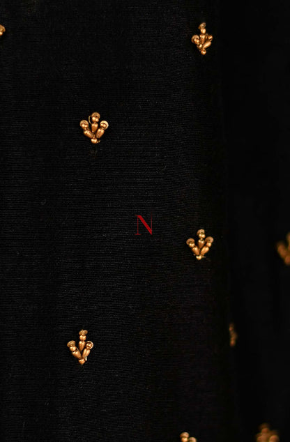 Black Pure Muga Silk Hand Embroidered Designer Blouse - Naksheband