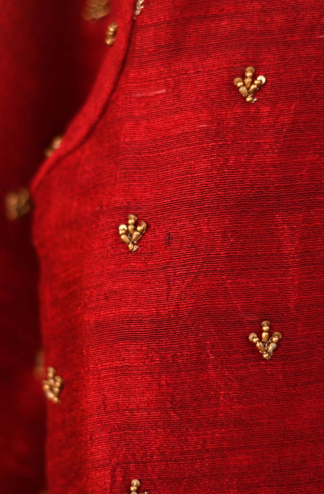 Red Pure Muga Silk Hand Embroidered Designer Blouse - Naksheband