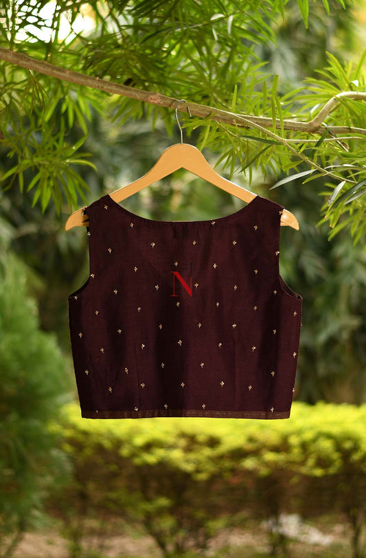 Wine Pure Muga Silk Hand Embroidered Designer Blouse - Naksheband