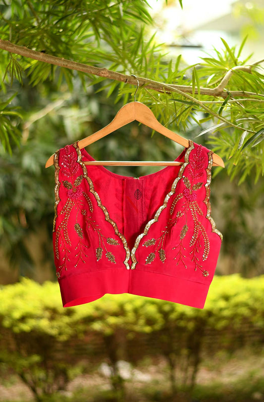 Rani Pure Crepe Hand Embroidered Designer Blouse - Naksheband
