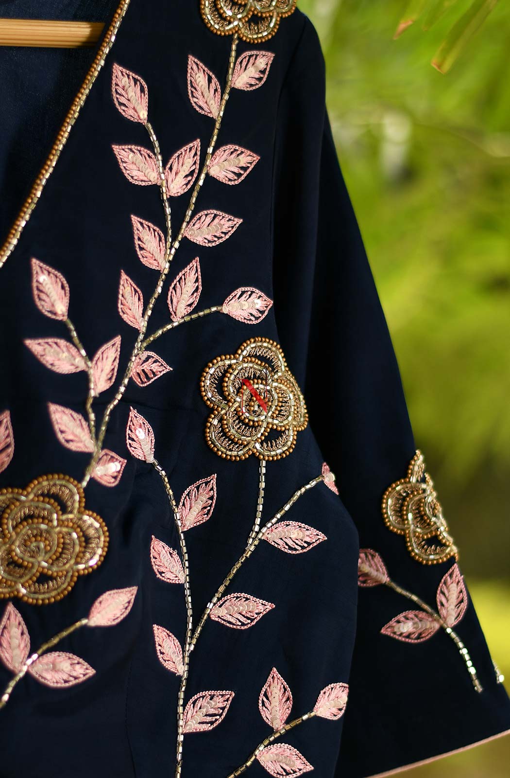 Navy Blue Pure Crepe Hand Embroidered Designer Blouse - Naksheband
