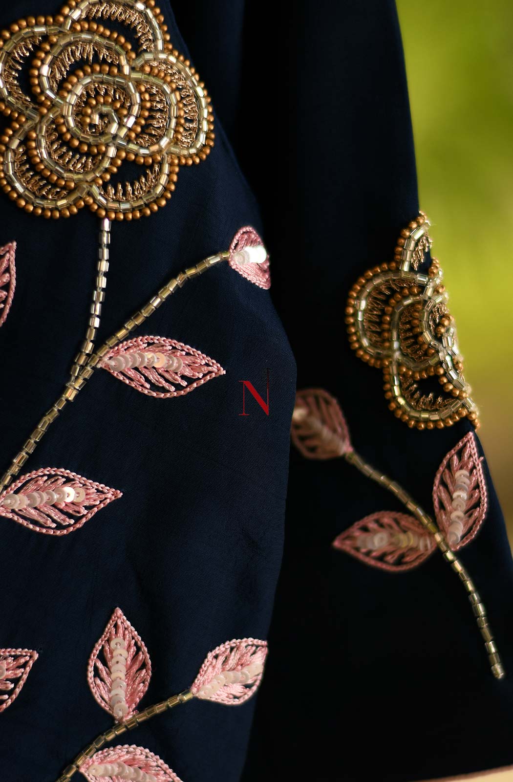 Navy Blue Pure Crepe Hand Embroidered Designer Blouse - Naksheband