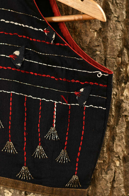 Black Pure Muga Silk Hand Embroidered Designer Blouse