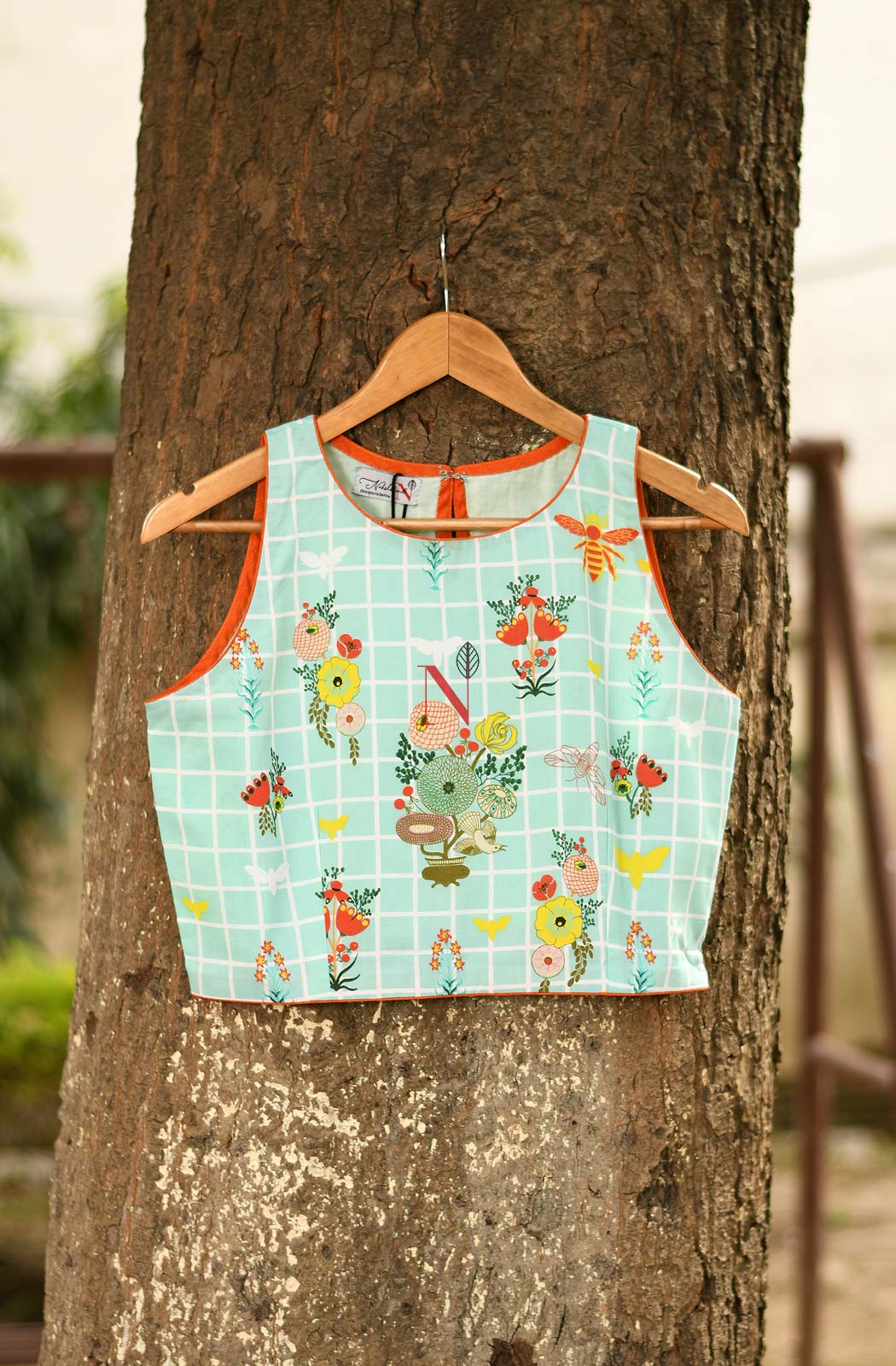 Light Sea Green Pure cotton Printed Designer Blouse - Naksheband