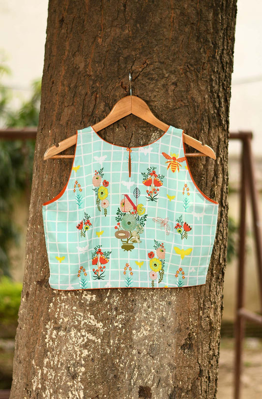 Light Sea Green Pure cotton Printed Designer Blouse - Naksheband