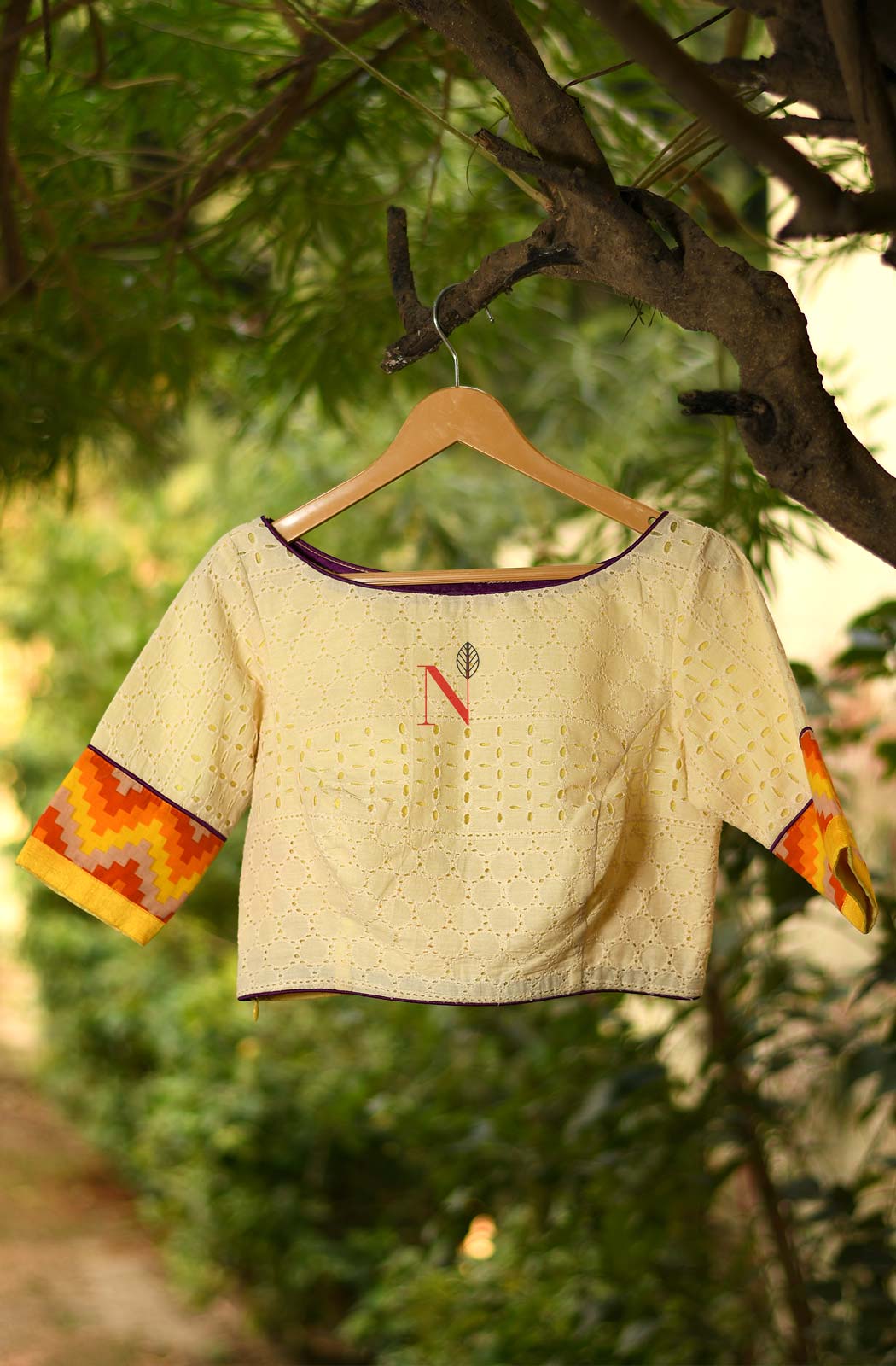 Cream Pure Cotton Designer Blouse - Naksheband