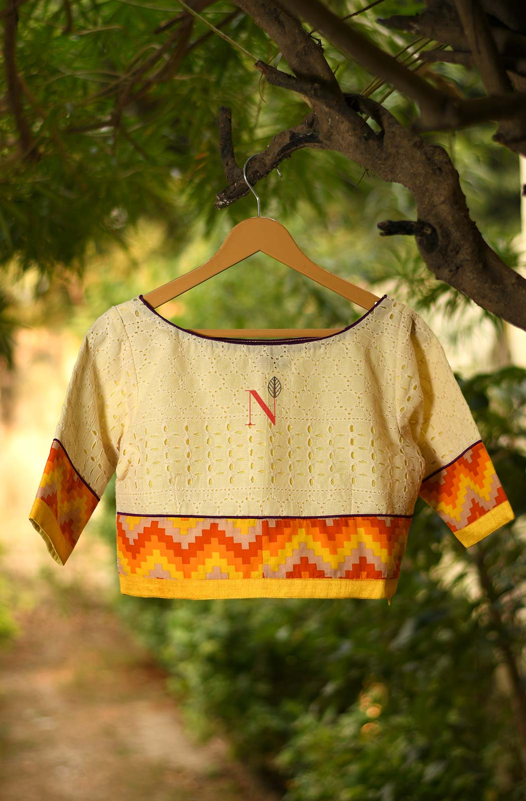 Cream Pure Cotton Designer Blouse - Naksheband
