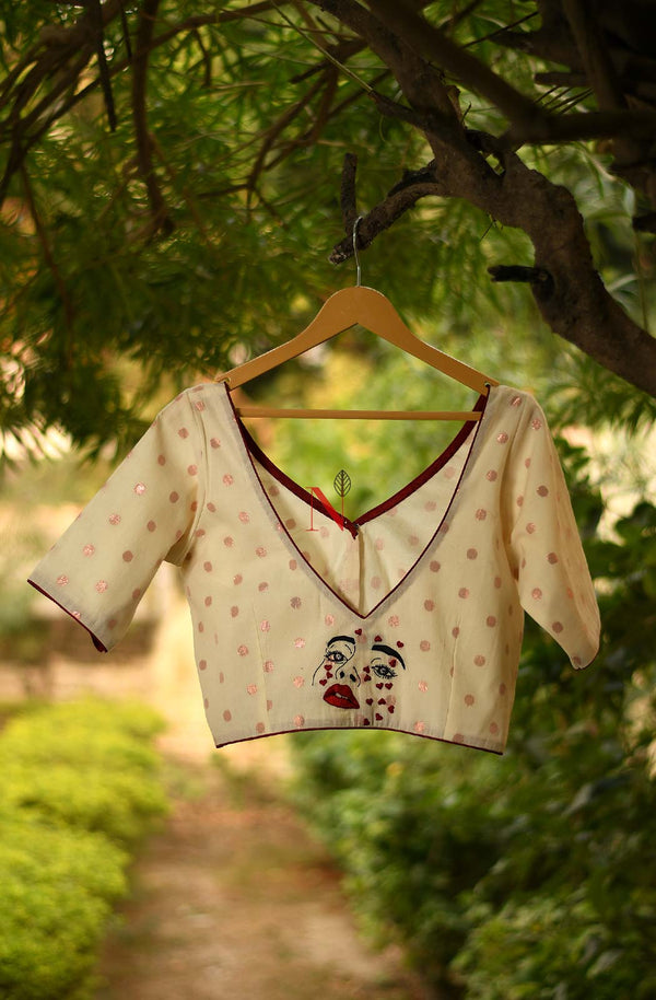 Cream Pure cotton Hand Embroidered Designer Blouse