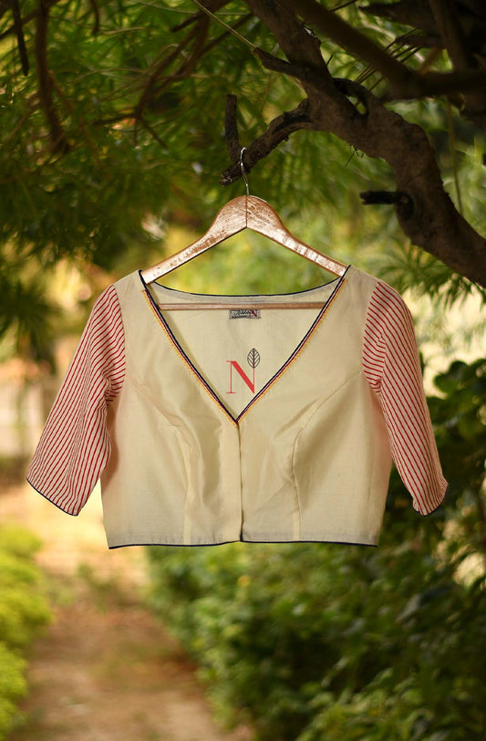Cream Pure Silk Chanderi Hand Embroidered Designer Blouse - Naksheband