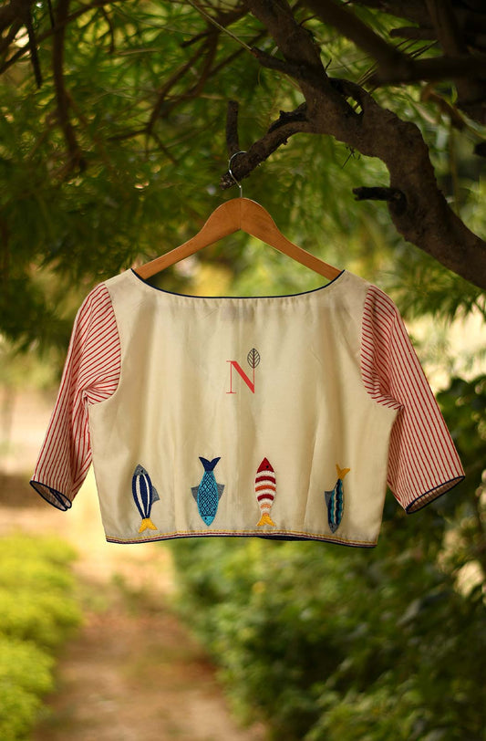 Cream Pure Silk Chanderi Hand Embroidered Designer Blouse - Naksheband