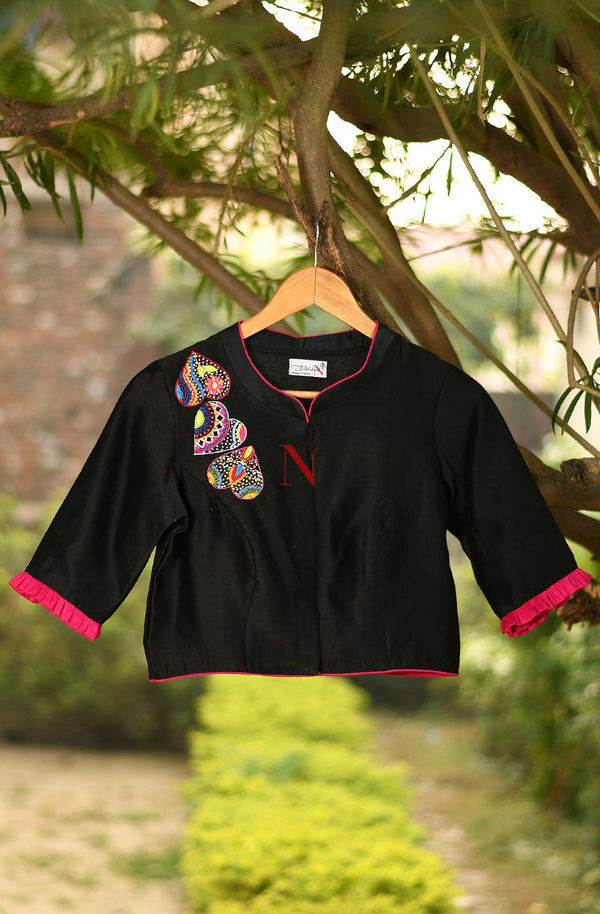 Black Pure Silk Chanderi Hand Embroidered Designer Blouse