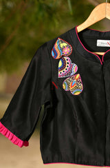 Black Pure Silk Chanderi Hand Embroidered Designer Blouse
