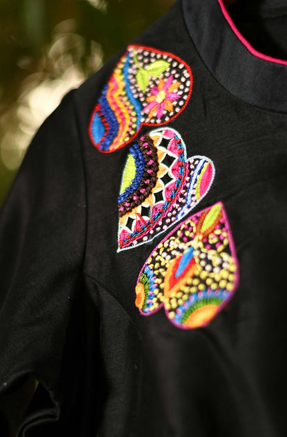 Black Pure Silk Chanderi Hand Embroidered Designer Blouse