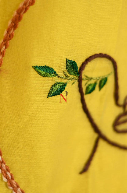 Yellow Pure Silk Chanderi Hand Embroidered Designer Blouse