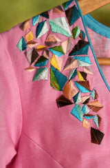 Pink Pure Silk Chanderi Hand Embroidered Designer Blouse