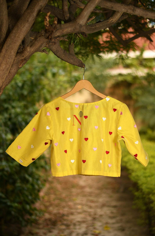 Yellow Pure Silk Chanderi Hand Embroidered Designer Blouse