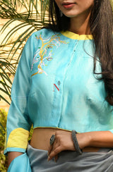 Sky Blue Pure Silk Chanderi Hand Embroidered Designer Blouse