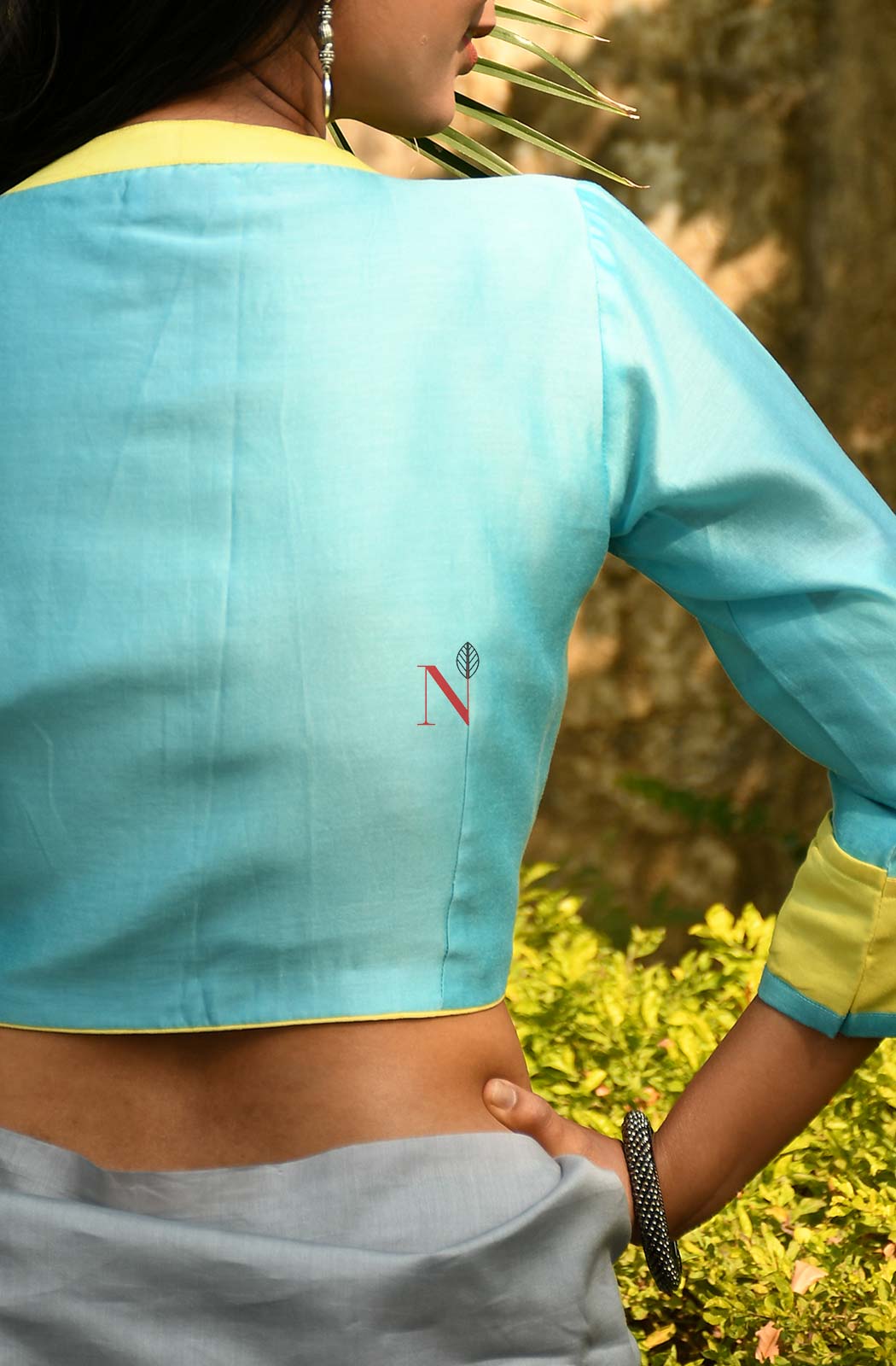 Sky Blue Pure Silk Chanderi Hand Embroidered Designer Blouse - Naksheband