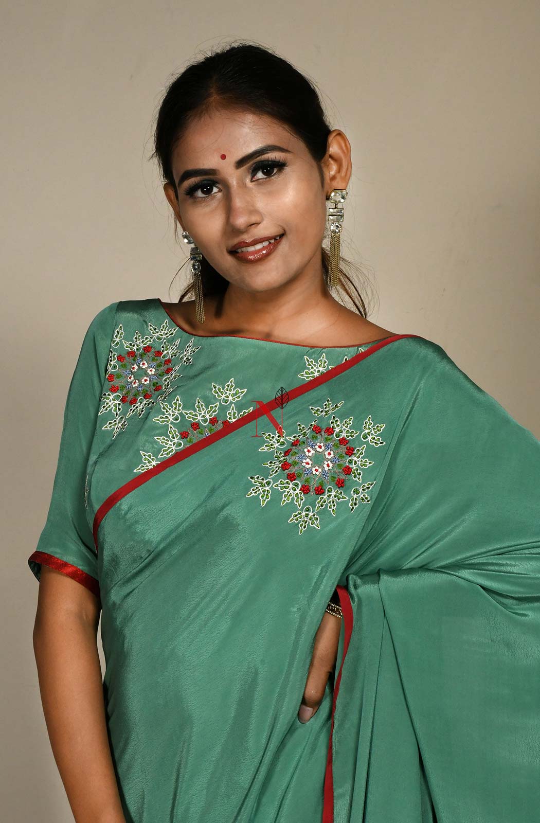 Deep Sea Green Designer Pure Crepe Saree - Naksheband