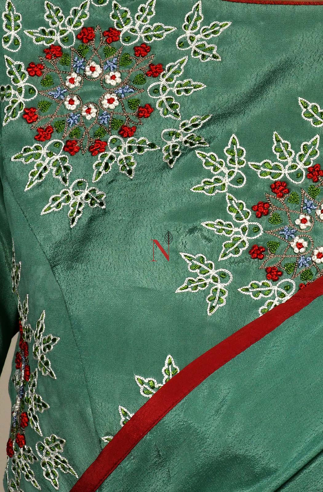 Deep Sea Green Designer Pure Crepe Saree - Naksheband