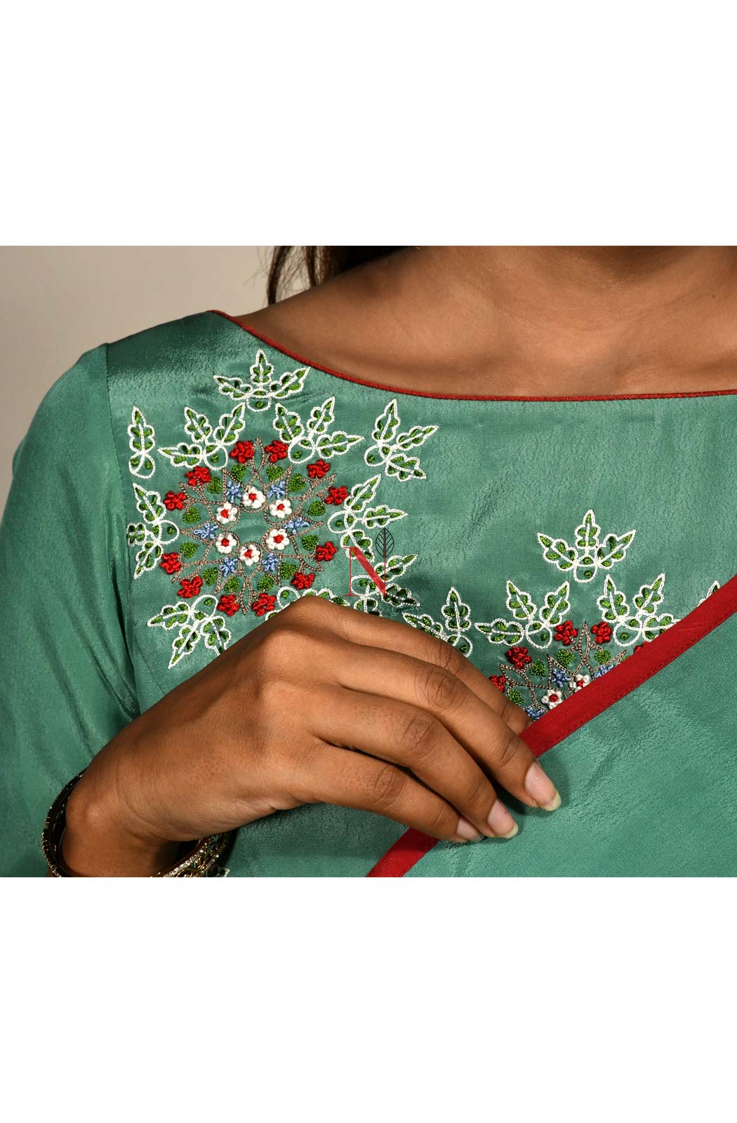 Deep Sea Green Designer Pure Crepe Saree - Naksheband