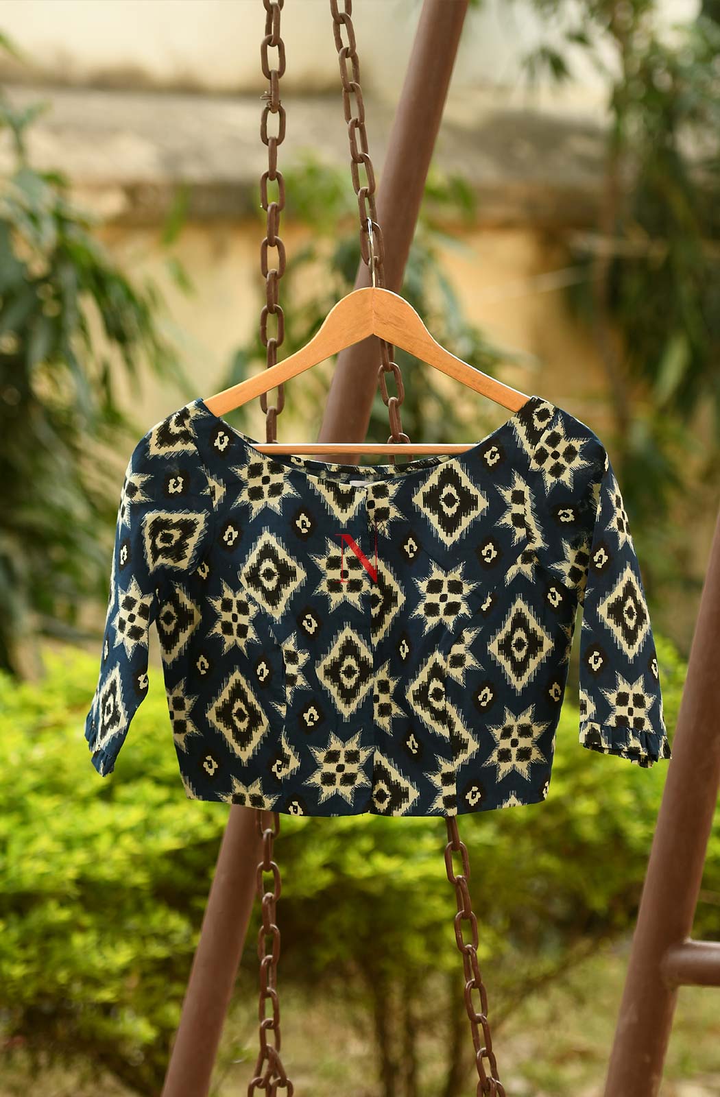 Blue Pure Cotton Printed Designer Blouse - Naksheband