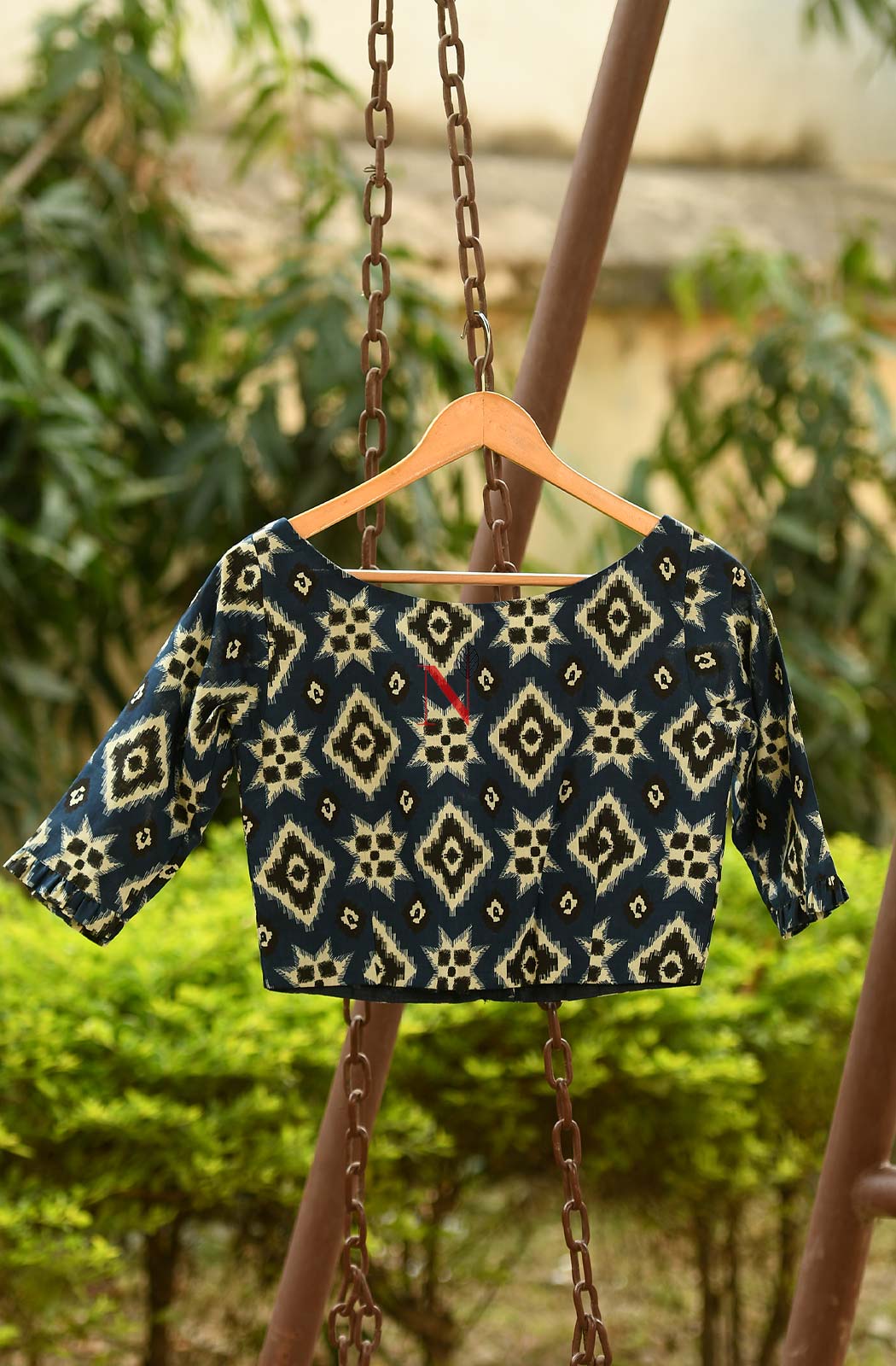 Blue Pure Cotton Printed Designer Blouse - Naksheband