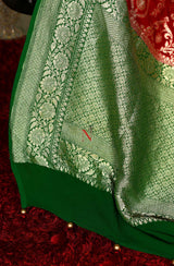 Red & Green Pure Banarasi Georgette Khaddi Dupatta