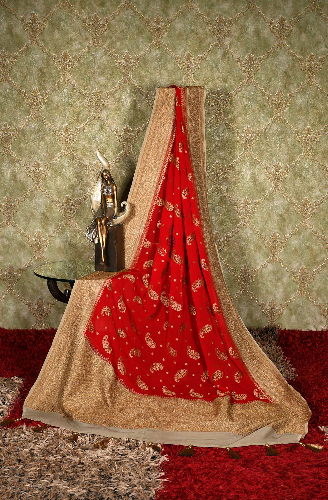 Red Pure Banarasi Georgette Khaddi Dupatta