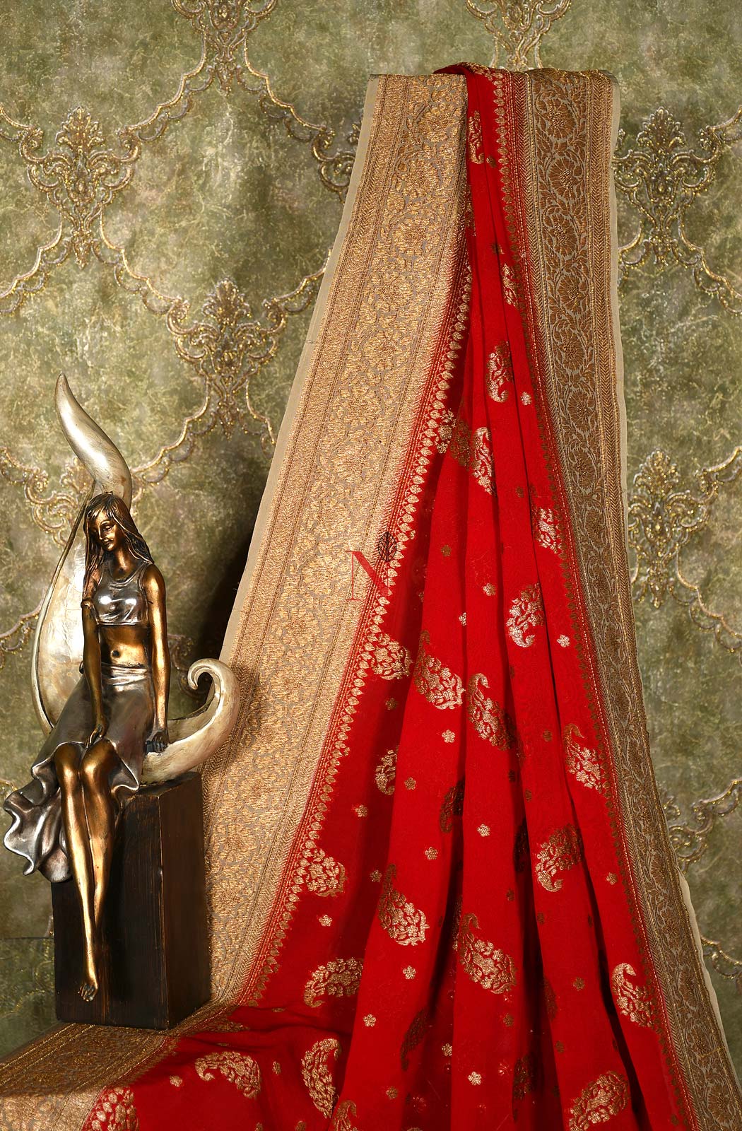 Red Pure Banarasi Georgette Khaddi Dupatta